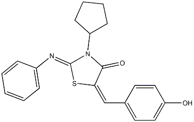 3-cyclopentyl-5-(4-hydroxybenzylidene)-2-(phenylimino)-1,3-thiazolidin-4-one 구조식 이미지