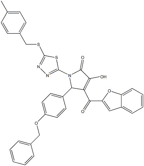 4-(1-benzofuran-2-ylcarbonyl)-5-[4-(benzyloxy)phenyl]-3-hydroxy-1-{5-[(4-methylbenzyl)sulfanyl]-1,3,4-thiadiazol-2-yl}-1,5-dihydro-2H-pyrrol-2-one 구조식 이미지