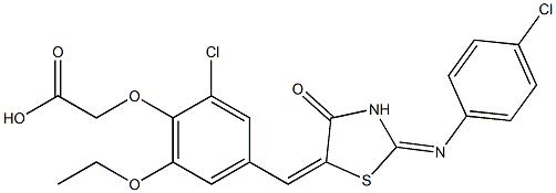 [2-chloro-4-({2-[(4-chlorophenyl)imino]-4-oxo-1,3-thiazolidin-5-ylidene}methyl)-6-ethoxyphenoxy]acetic acid Structure