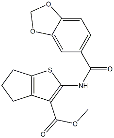 methyl 2-[(1,3-benzodioxol-5-ylcarbonyl)amino]-5,6-dihydro-4H-cyclopenta[b]thiophene-3-carboxylate 구조식 이미지