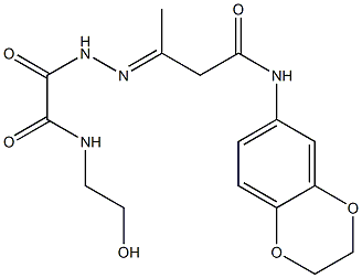 N-(2,3-dihydro-1,4-benzodioxin-6-yl)-3-{[[(2-hydroxyethyl)amino](oxo)acetyl]hydrazono}butanamide 구조식 이미지