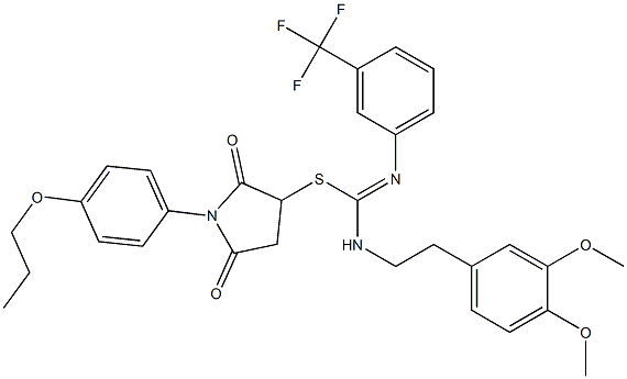 2,5-dioxo-1-(4-propoxyphenyl)-3-pyrrolidinyl N-[2-(3,4-dimethoxyphenyl)ethyl]-N'-[3-(trifluoromethyl)phenyl]imidothiocarbamate Structure