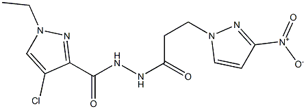 4-chloro-1-ethyl-N'-(3-{3-nitro-1H-pyrazol-1-yl}propanoyl)-1H-pyrazole-3-carbohydrazide Structure