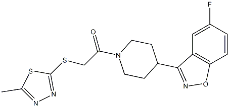 5-fluoro-3-(1-{[(5-methyl-1,3,4-thiadiazol-2-yl)sulfanyl]acetyl}-4-piperidinyl)-1,2-benzisoxazole 구조식 이미지