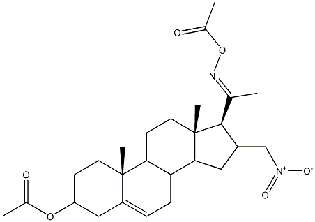 20-[(acetyloxy)imino]-16-{nitromethyl}pregn-5-en-3-yl acetate Structure