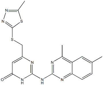 2-[(4,6-dimethyl-2-quinazolinyl)amino]-6-{[(5-methyl-1,3,4-thiadiazol-2-yl)thio]methyl}-4(3H)-pyrimidinone Structure