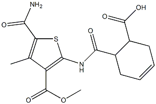 6-({[5-(aminocarbonyl)-3-(methoxycarbonyl)-4-methylthien-2-yl]amino}carbonyl)cyclohex-3-ene-1-carboxylic acid 구조식 이미지