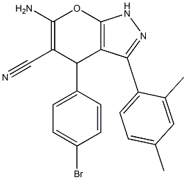 6-amino-4-(4-bromophenyl)-3-(2,4-dimethylphenyl)-1,4-dihydropyrano[2,3-c]pyrazole-5-carbonitrile 구조식 이미지