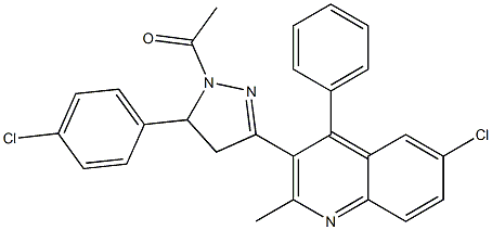 3-[1-acetyl-5-(4-chlorophenyl)-4,5-dihydro-1H-pyrazol-3-yl]-6-chloro-2-methyl-4-phenylquinoline Structure