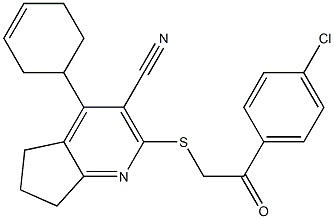 2-{[2-(4-chlorophenyl)-2-oxoethyl]sulfanyl}-4-(3-cyclohexen-1-yl)-6,7-dihydro-5H-cyclopenta[b]pyridine-3-carbonitrile Structure