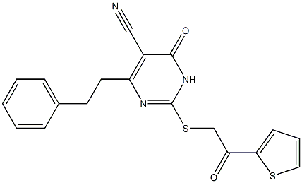 6-oxo-2-{[2-oxo-2-(2-thienyl)ethyl]sulfanyl}-4-(2-phenylethyl)-1,6-dihydro-5-pyrimidinecarbonitrile 구조식 이미지