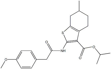 isopropyl 2-{[(4-methoxyphenyl)acetyl]amino}-6-methyl-4,5,6,7-tetrahydro-1-benzothiophene-3-carboxylate 구조식 이미지