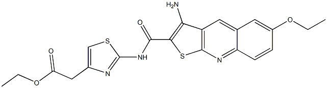 ethyl (2-{[(3-amino-6-ethoxythieno[2,3-b]quinolin-2-yl)carbonyl]amino}-1,3-thiazol-4-yl)acetate 구조식 이미지