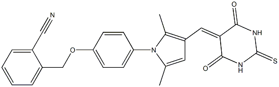 2-[(4-{3-[(4,6-dioxo-2-thioxotetrahydro-5(2H)-pyrimidinylidene)methyl]-2,5-dimethyl-1H-pyrrol-1-yl}phenoxy)methyl]benzonitrile 구조식 이미지