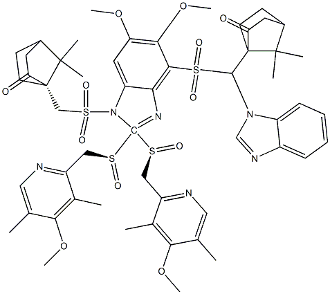 1-(S)-camphorsulfonyl-5-methoxy-2- [(3, 5-dimethyl-4-methoxy-pyridyl)methyl-(S)-sulfinyl]-1H-benzimidazole + 1-(S)-camphorsulfonyl-6-methoxy-2- [(3, 5-dimethyl-4-methoxy-pyridyl)methyl-(S)-sulfinyl]-1H-benzimidazole 구조식 이미지