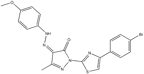 1-[4-(4-bromophenyl)-1,3-thiazol-2-yl]-3-methyl-1H-pyrazole-4,5-dione 4-[N-(4-methoxyphenyl)hydrazone] Structure