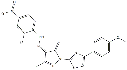 1-[4-(4-methoxyphenyl)-1,3-thiazol-2-yl]-3-methyl-1H-pyrazole-4,5-dione 4-[N-(2-bromo-4-nitrophenyl)hydrazone] Structure