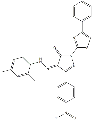 3-(4-nitrophenyl)-1-(4-phenyl-1,3-thiazol-2-yl)-1H-pyrazole-4,5-dione 4-[N-(2,4-dimethylphenyl)hydrazone] 구조식 이미지