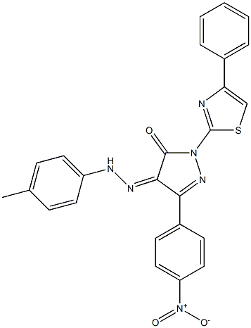 3-(4-nitrophenyl)-1-(4-phenyl-1,3-thiazol-2-yl)-1H-pyrazole-4,5-dione 4-[N-(4-methylphenyl)hydrazone] Structure