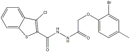 N'-[2-(2-bromo-4-methylphenoxy)acetyl]-3-chloro-1-benzothiophene-2-carbohydrazide 구조식 이미지