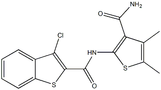 N-[3-(aminocarbonyl)-4,5-dimethyl-2-thienyl]-3-chloro-1-benzothiophene-2-carboxamide 구조식 이미지