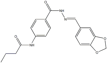 N-[4-({2-[(E)-1,3-benzodioxol-5-ylmethylidene]hydrazino}carbonyl)phenyl]butanamide 구조식 이미지