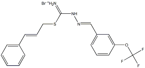 {[(E)-3-phenyl-2-propenyl]sulfanyl}(2-{(E)-[3-(trifluoromethoxy)phenyl]methylidene}hydrazino)methaniminium bromide Structure