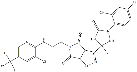 5-(2-{[3-chloro-5-(trifluoromethyl)-2-pyridinyl]amino}ethyl)-3-[1-(2,4-dichlorophenyl)-3-methyl-5-oxo-1,2,4-triazolan-3-yl]-3aH-pyrrolo[3,4-d]isoxazole-4,6(5H,6aH)-dione 구조식 이미지