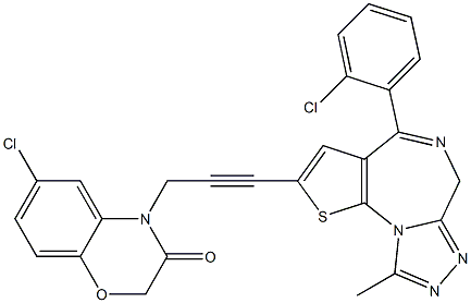 4-(2-Chlorophenyl)-9-methyl-2-[3-[(6-chloro-2,3-dihydro-3-oxo-4H-1,4-benzoxazin)-4-yl]-1-propynyl]-6H-thieno[3,2-f][1,2,4]triazolo[4,3-a][1,4]diazepine 구조식 이미지