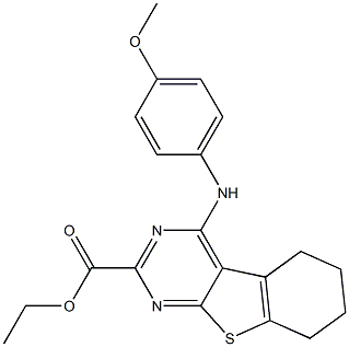 5,6,7,8-Tetrahydro-4-(4-methoxyphenylamino)[1]benzothieno[2,3-d]pyrimidine-2-carboxylic acid ethyl ester 구조식 이미지