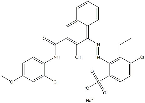 4-Chloro-3-ethyl-2-[[3-[[(2-chloro-4-methoxyphenyl)amino]carbonyl]-2-hydroxy-1-naphtyl]azo]benzenesulfonic acid sodium salt 구조식 이미지