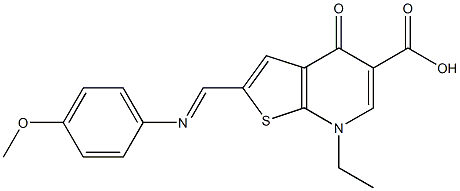 2-[(4-Methoxyphenyl)iminomethyl]-4,7-dihydro-7-ethyl-4-oxothieno[2,3-b]pyridine-5-carboxylic acid 구조식 이미지