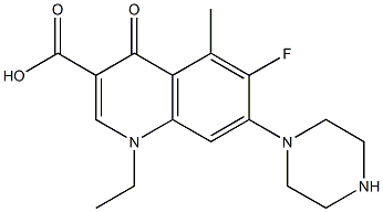 1-Ethyl-6-fluoro-5-methyl-1,4-dihydro-4-oxo-7-(1-piperazinyl)quinoline-3-carboxylic acid 구조식 이미지