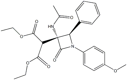 2-[(3R,4R)-3-(Acetylamino)-1-(4-methoxyphenyl)-2-oxo-4-phenylazetidin-3-yl]malonic acid diethyl ester 구조식 이미지