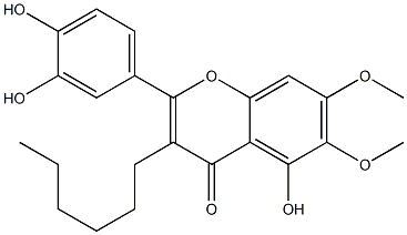 5-Hydroxy-2-(3,4-dihydroxyphenyl)-6,7-dimethoxy-3-hexyl-4H-1-benzopyran-4-one 구조식 이미지
