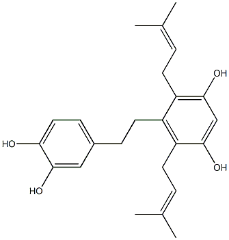 4,6-Bis(3,3-dimethylallyl)-5-(3,4-dihydroxyphenethyl)resorcinol 구조식 이미지