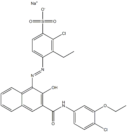 2-Chloro-3-ethyl-4-[[3-[[(4-chloro-3-ethoxyphenyl)amino]carbonyl]-2-hydroxy-1-naphtyl]azo]benzenesulfonic acid sodium salt 구조식 이미지