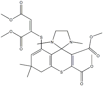 1',3'-Dimethyl-7,8-dihydro-5-[[(E)-1,2-bis(methoxycarbonyl)ethenyl]thio]-7,7-dimethylspiro[4H-[1]benzothiopyran-4,2'-imidazolidine]-2,3-dicarboxylic acid dimethyl ester 구조식 이미지
