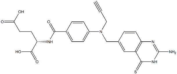 N-[4-[[[(3,4-Dihydro-2-amino-4-thioxoquinazolin)-6-yl]methyl](2-propynyl)amino]benzoyl]-L-glutamic acid 구조식 이미지