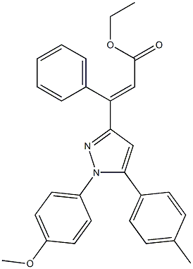 (E)-3-Phenyl-3-[[1-(4-methoxyphenyl)-5-(4-methylphenyl)-1H-pyrazol]-3-yl]propenoic acid ethyl ester 구조식 이미지