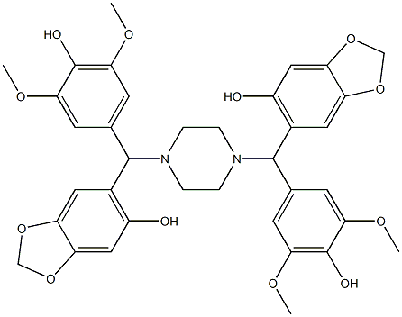 6,6'-[(1,4-Piperazinediyl)bis[(4-hydroxy-3,5-dimethoxyphenyl)methylene]]bis[1,3-benzodioxol-5-ol] Structure