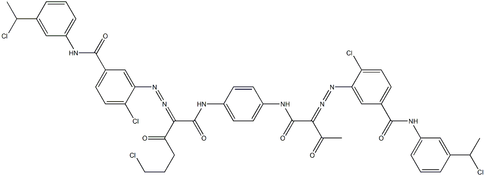 3,3'-[2-(2-Chloroethyl)-1,4-phenylenebis[iminocarbonyl(acetylmethylene)azo]]bis[N-[3-(1-chloroethyl)phenyl]-4-chlorobenzamide] 구조식 이미지