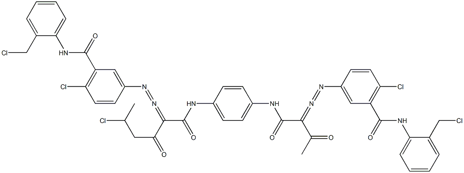 3,3'-[2-(1-Chloroethyl)-1,4-phenylenebis[iminocarbonyl(acetylmethylene)azo]]bis[N-[2-(chloromethyl)phenyl]-6-chlorobenzamide] 구조식 이미지