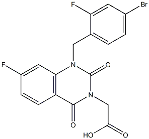 1-(4-Bromo-2-fluorobenzyl)-1,2,3,4-tetrahydro-7-fluoro-2,4-dioxoquinazoline-3-acetic acid 구조식 이미지