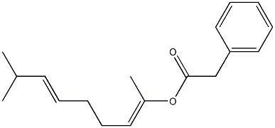 Phenylacetic acid 1,7-dimethyl-1,5-octadienyl ester 구조식 이미지