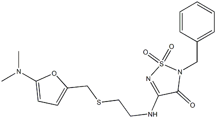 2,3-Dihydro-3-oxo-2-benzyl-4-[[2-[[5-(dimethylamino)furan-2-yl]methylthio]ethyl]amino]-1,2,5-thiadiazole 1,1-dioxide 구조식 이미지