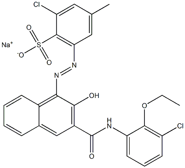 2-Chloro-4-methyl-6-[[3-[[(3-chloro-2-ethoxyphenyl)amino]carbonyl]-2-hydroxy-1-naphtyl]azo]benzenesulfonic acid sodium salt Structure