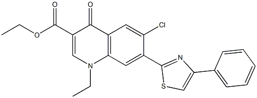 1,4-Dihydro-1-ethyl-4-oxo-6-chloro-7-(4-phenylthiazol-2-yl)quinoline-3-carboxylic acid ethyl ester Structure