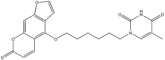 4-[6-[(1,2,3,4-Tetrahydro-5-methyl-2,4-dioxopyrimidin)-1-yl]hexyloxy]-7H-furo[3,2-g][1]benzopyran-7-one 구조식 이미지