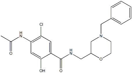 N-(4-Benzylmorpholin-2-ylmethyl)-4-(acetylamino)-5-chloro-2-hydroxybenzamide 구조식 이미지